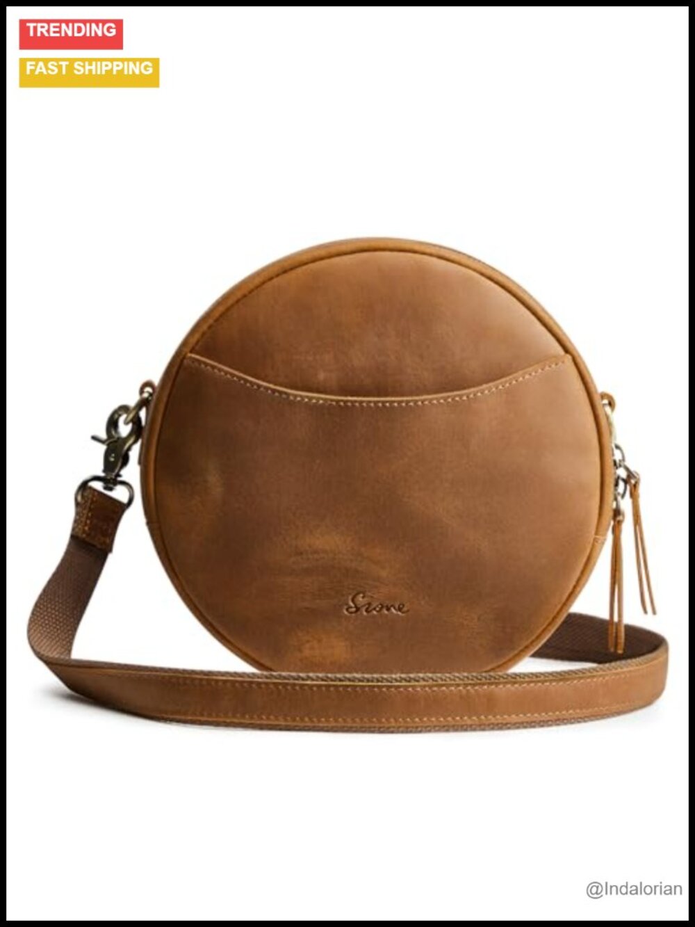 Leather Crossbody Bag Circle Shoulder Round Purse Travel